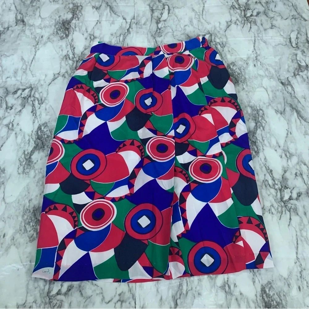 Sk & Company Vintage 70s 100% Silk Geometric Retro Print Skirt size 4 - Picture 7 of 7